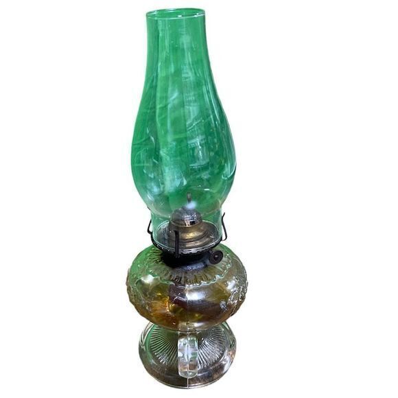 Vintage 14" Glass Table Kerosene Oil Lamp Floral Design Home Decor - Picture 2 of 6